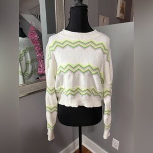 Blue Blush from BKE White Crop Zig Zag Sweater No Size Tag.